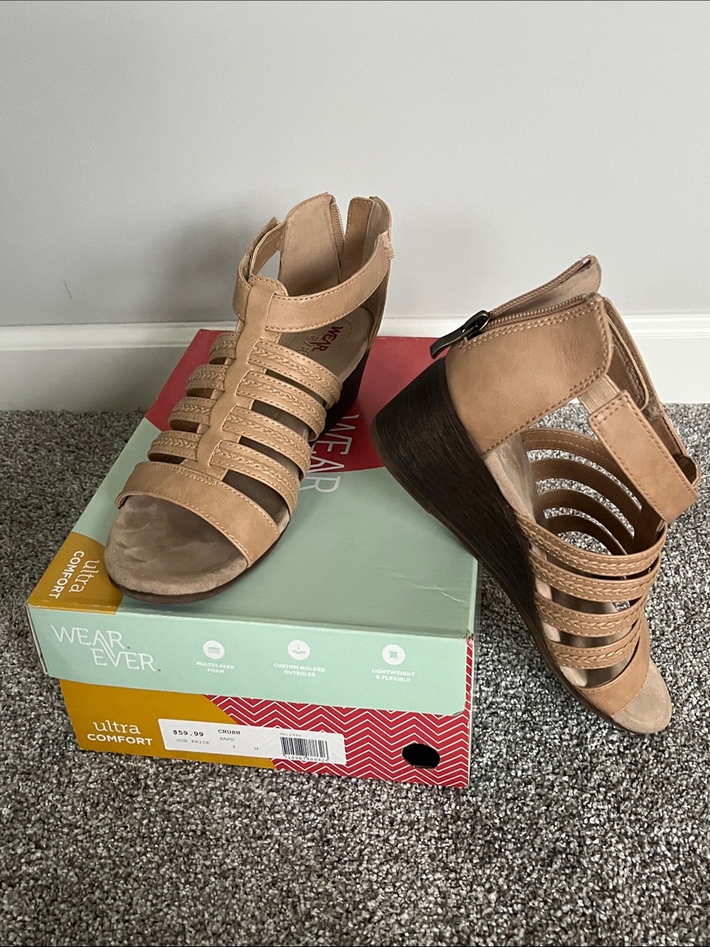Wear Ever Gladiator Tan Wedge Sandals
